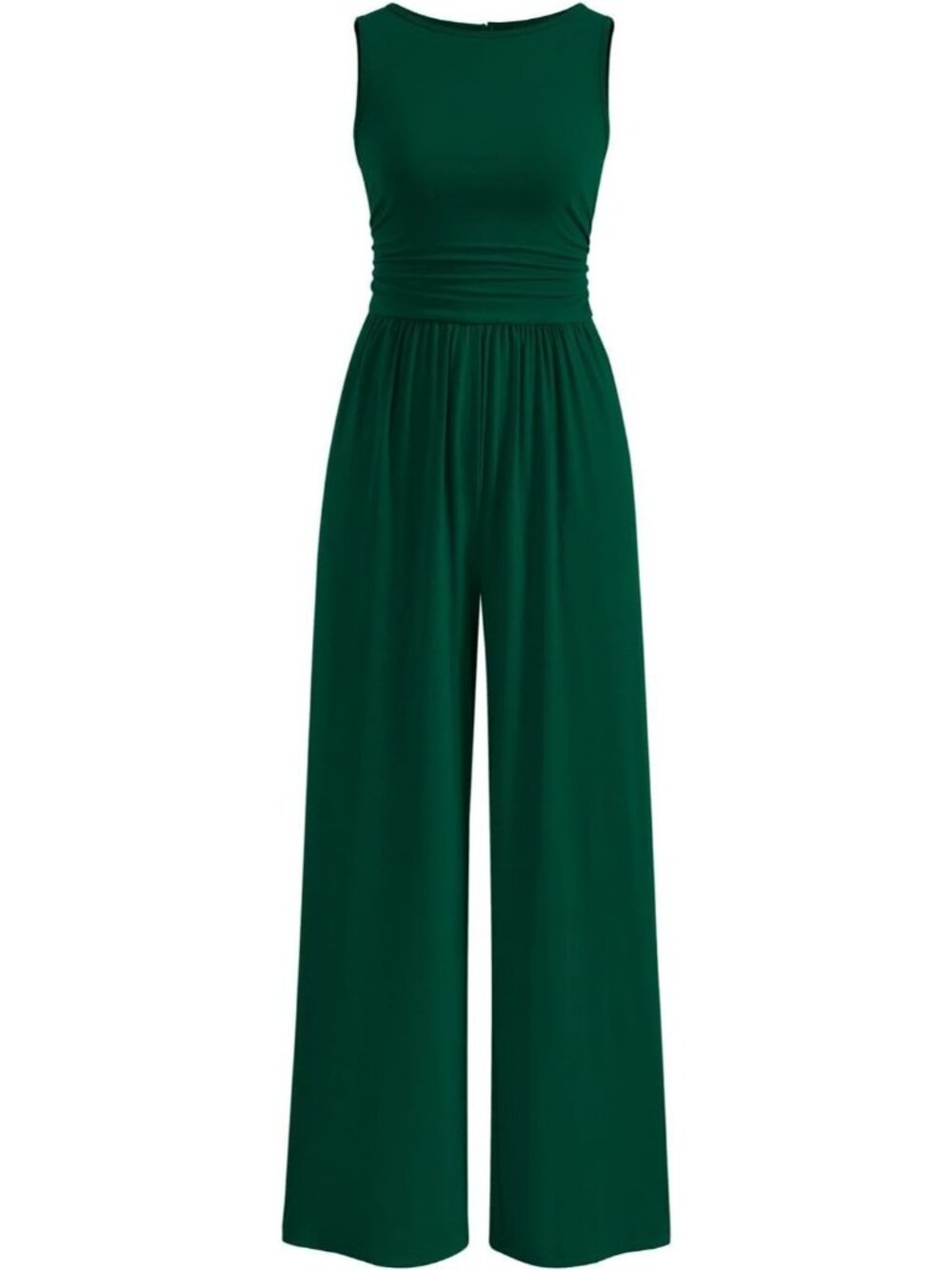 Women's Jumpsuits Dark Green Crewneck Casual Sleeveless Outfit Wide Leg Rompers
